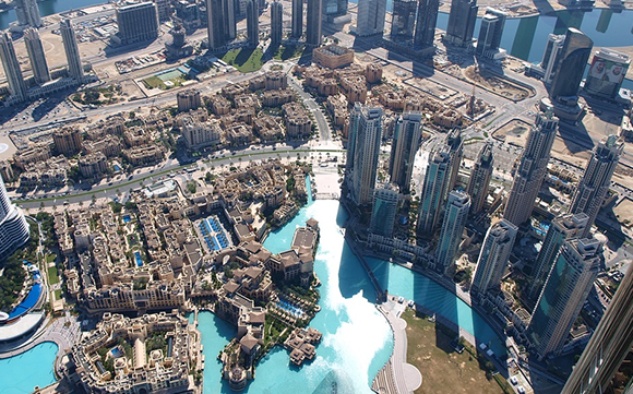 A bird's eye photograph of downtown Dubai