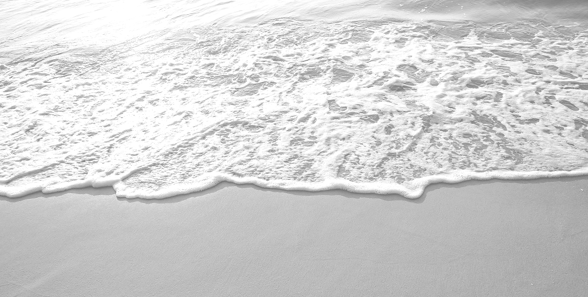 Black and white photo of an ocean wave on the beach